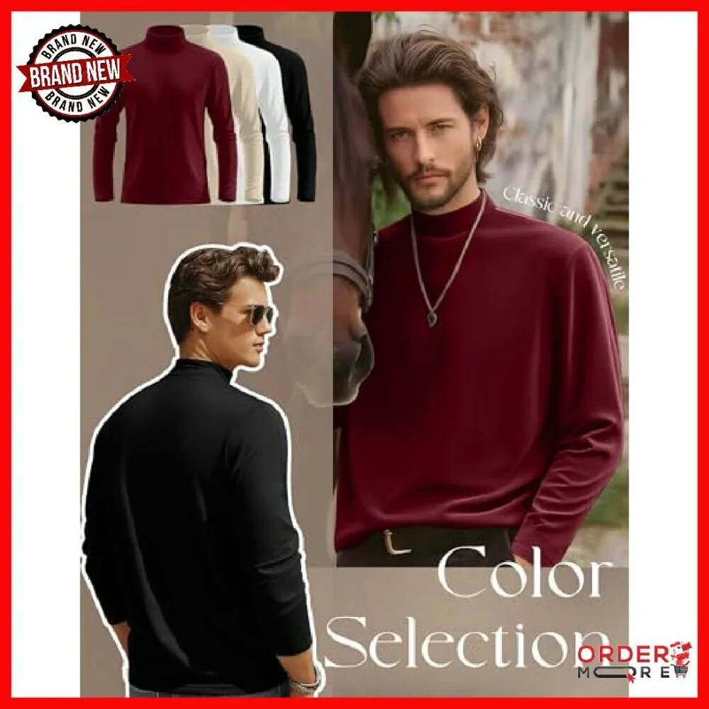 Men's Thermal Mock Turtleneck Long Sleeve Shirts 4 Pack Loose Fit
